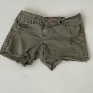 Olive Green Distressed kids Shorts